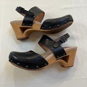 Dansko Black Leather Thea Clog Sandals Women Adjustable Strap Wedge Women Sz 38
